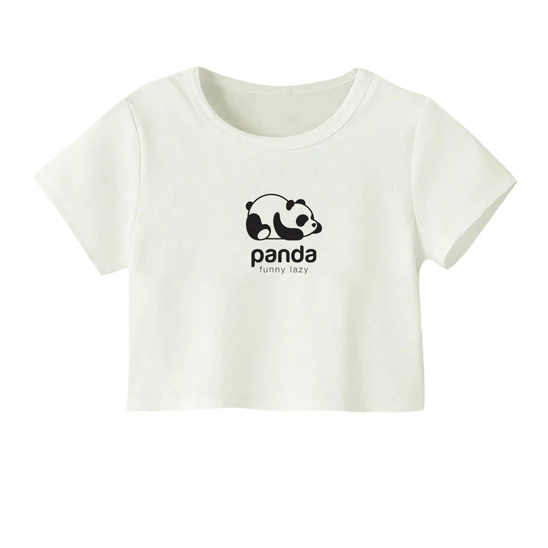 کراپ‌ تی‌شرت آستین کوتاه زنانه مدل پاندا