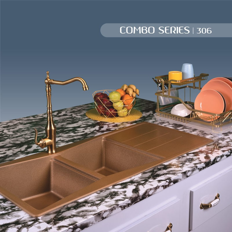 سینک ظرفشویی گرانیت مدل اسپرلوس مدل کومبو 306 به همراه پک سیفون