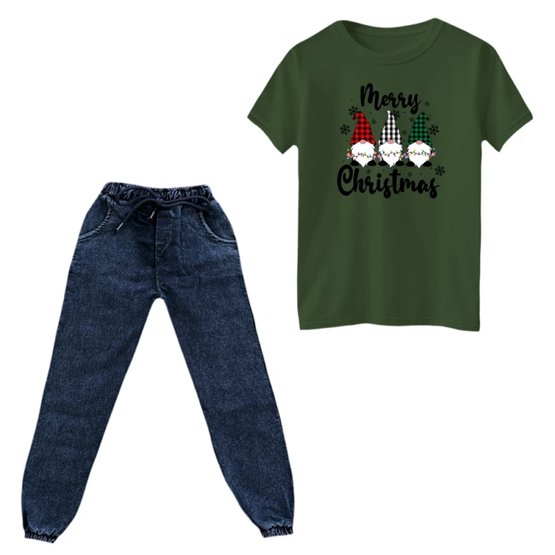 ست تی‌شرت و شلوار پسرانه مدل بابانوئل کریسمس کد 52