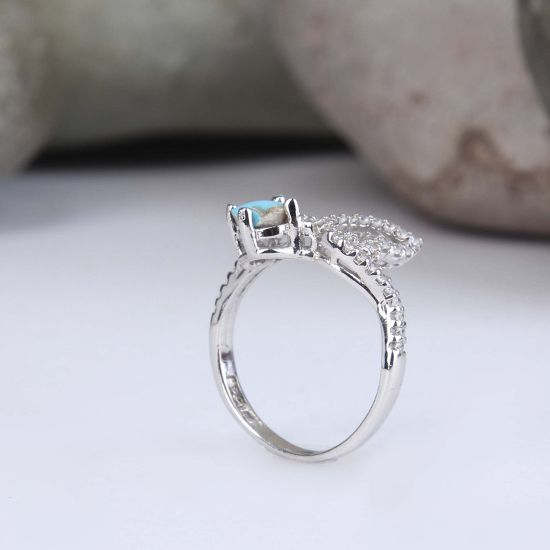 انگشتر نقره زنانه فیروزه قالب جواهری آبکاری رادیوم کد AWRH_2260