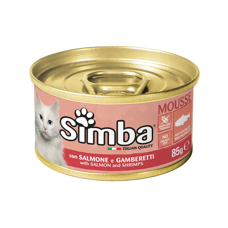کنسرو غذای گربه بالغ مونژه مدل Monge Simba Mousse طعم ماهی سالمون و میگو وزن 85 گرم