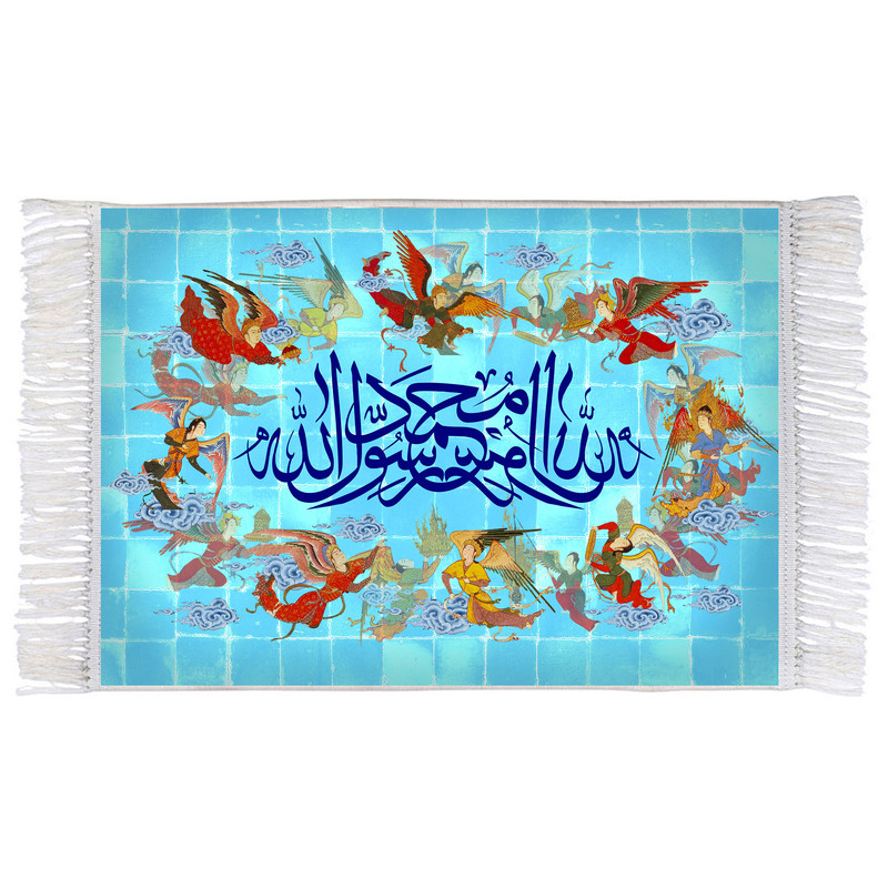 فرش ماشینی دیوارکوب اطلس آبی مدل محمد رسول الله کد T3980 