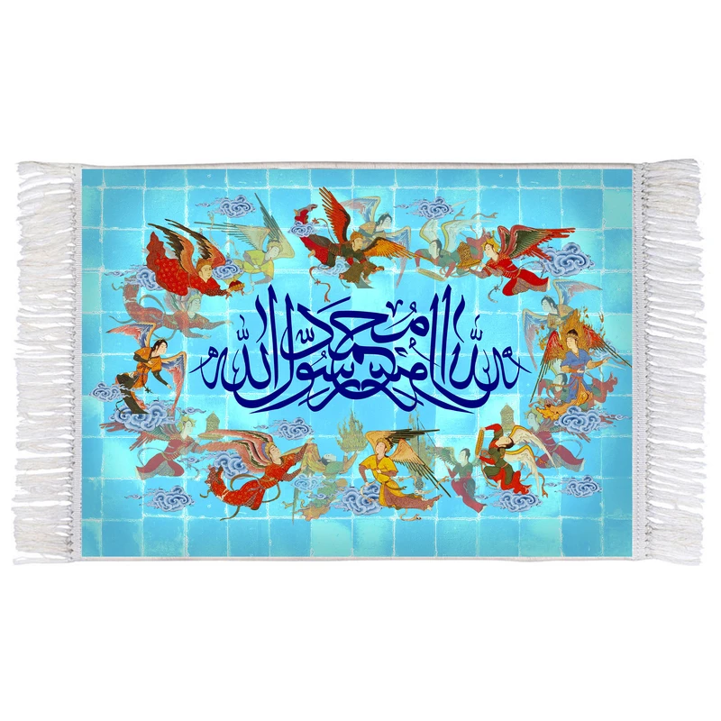 فرش ماشینی دیوارکوب اطلس آبی مدل محمد رسول الله کد T3980