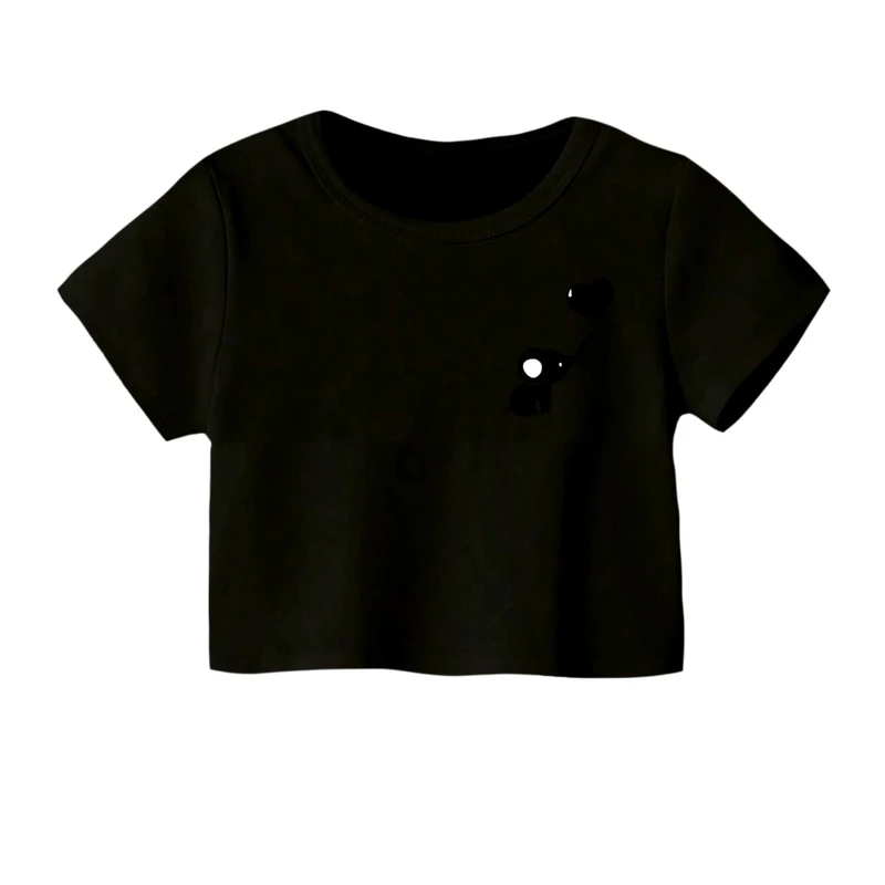 کراپ‌ تی‌شرت آستین کوتاه زنانه مدل فیل و بادکنک