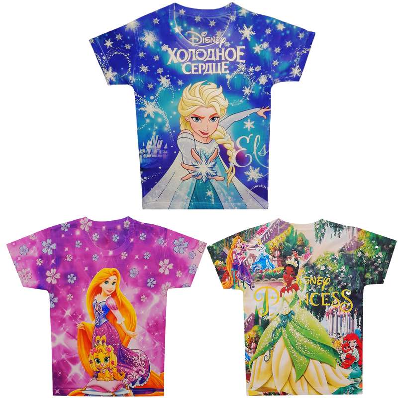 تی شرت دخترانه مدل السا و گیسو کمند و تیانا کد 48 مجموعه 3 عددی