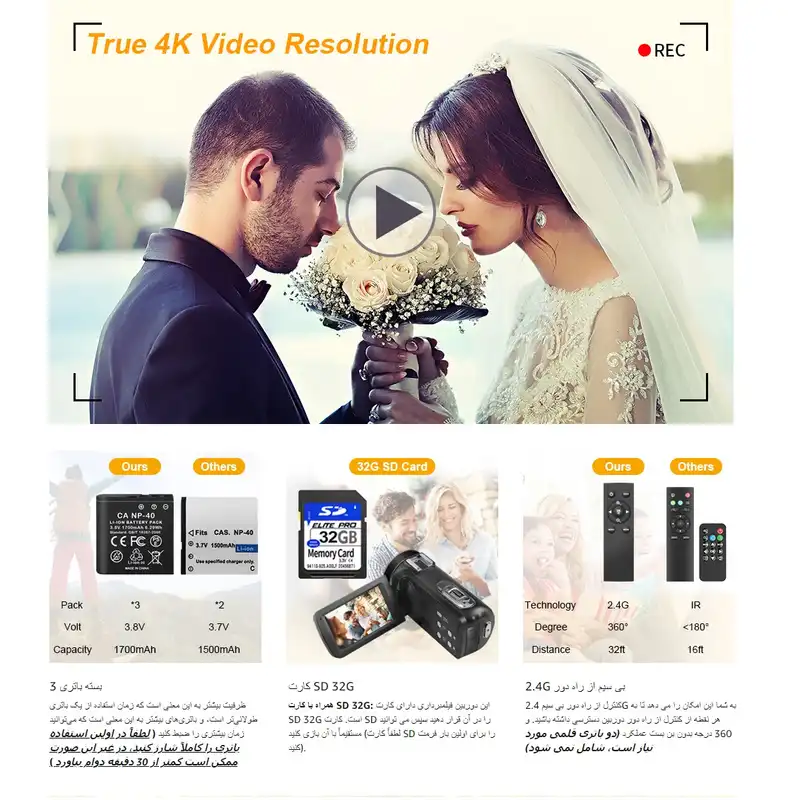 دوربین فیلم برداری کمری مدل 4K 56MP UHD with Night Vision WiFi 18X