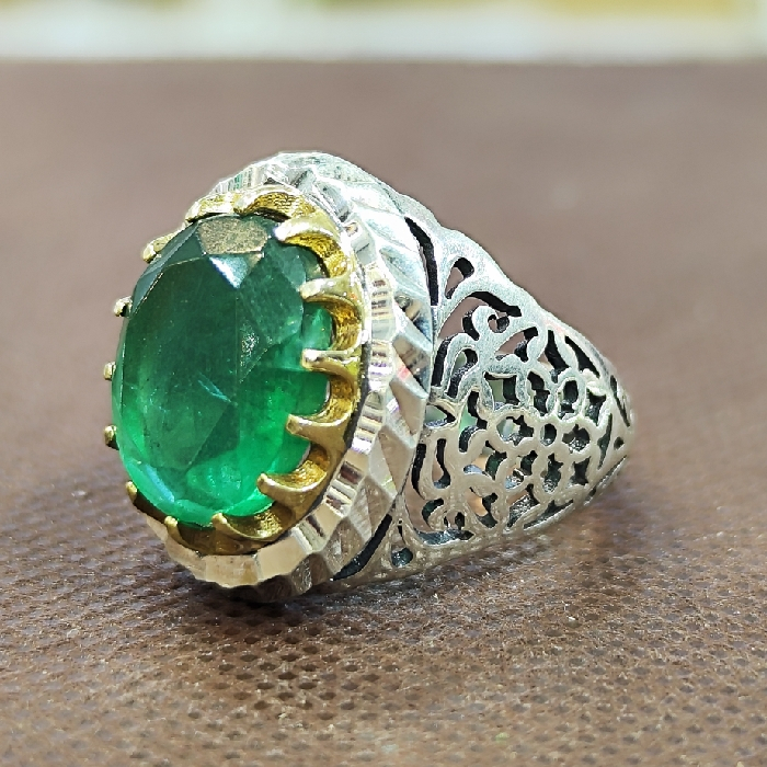 انگشتر نقره مردانه مدل سنگ زمرد کد 552