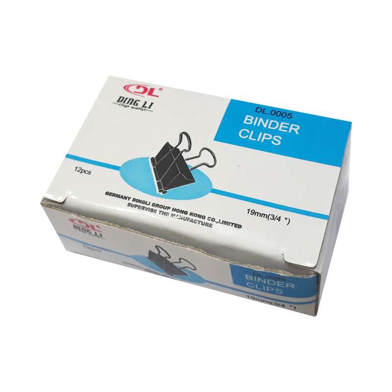 گیره کاغذ دینگ لی مدل DL.0005 سایز 19 میلی متر بسته 12 عددی