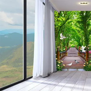 پوستر دیواری سه بعدی مدل منظره جنگل پل چوبی پرنده DVRF2081