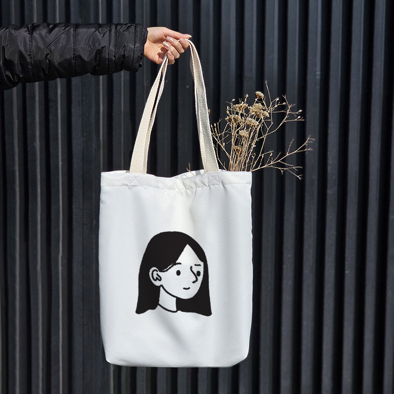 ساک خرید پارچه ای خندالو طرح پرتره دختر مدل توت بگ کد 6945