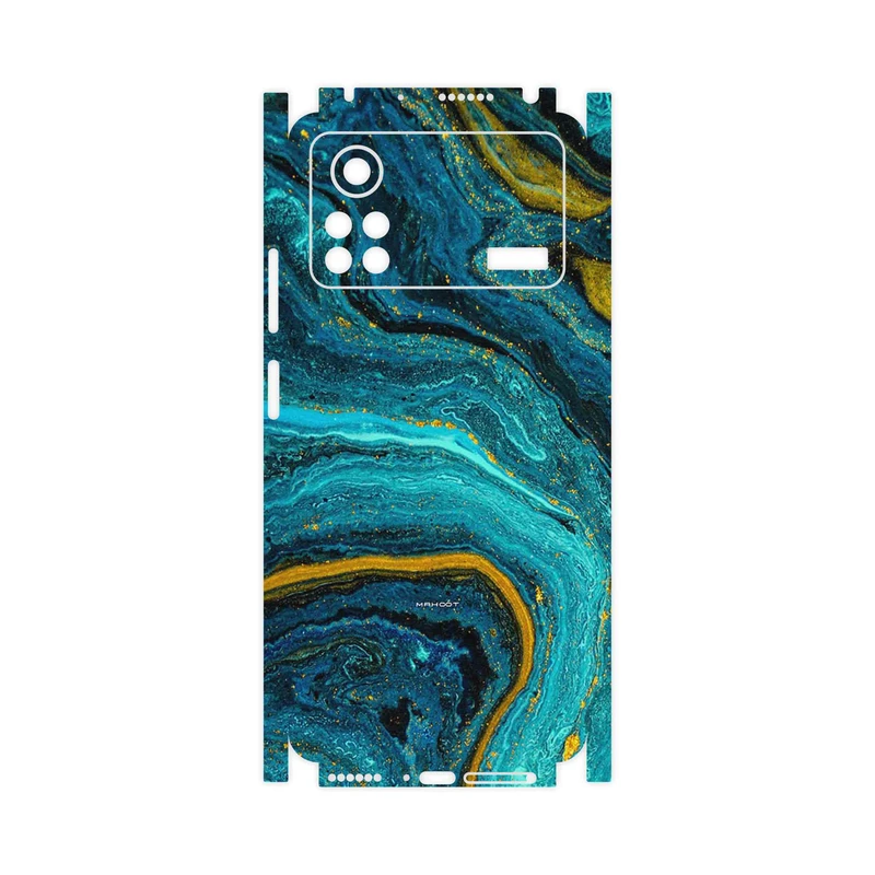 برچسب پوششی ماهوت مدل Turquoise marblewith golden streaks-FullSkin مناسب برای گوشی موبایل شیائومی Poco X4 Pro 5G