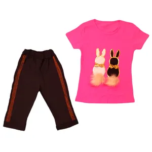 ست تی شرت و شلوارک دخترانه مدل خرگوشی پوم
