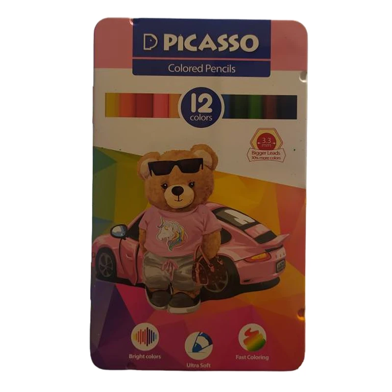 مداد رنگی 12 رنگ پیکاسو مدل 4100 طرح خرس و ماشین