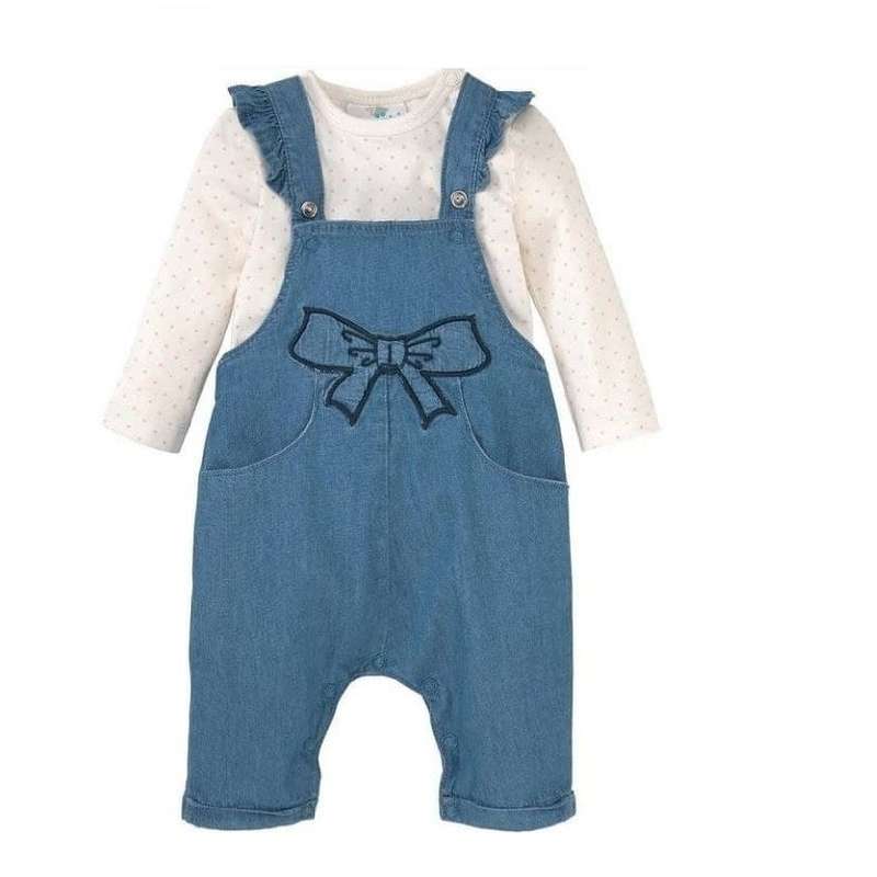 ست بادی و سرهمی نوزادی دخترانه توپومینی مدل پاپیون خال خالی جین