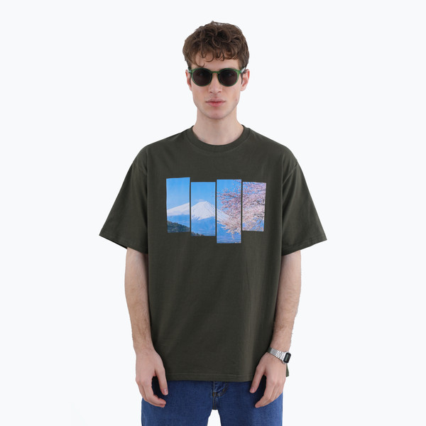 تی شرت آستین کوتاه مردانه پاتن جامه مدل  نخی 331621030002999 رنگ سبز تیره