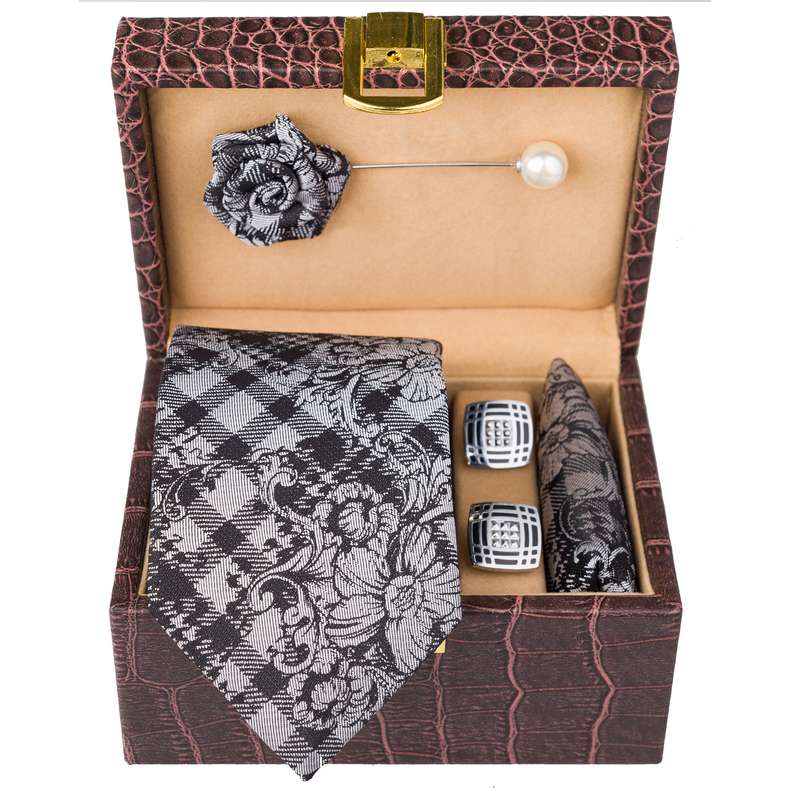 ست کراوات و دستمال جیب و دکمه سر دست و گل کت مردانه جیان فرانکو روسی مدل GF-ST2324RE-BOX