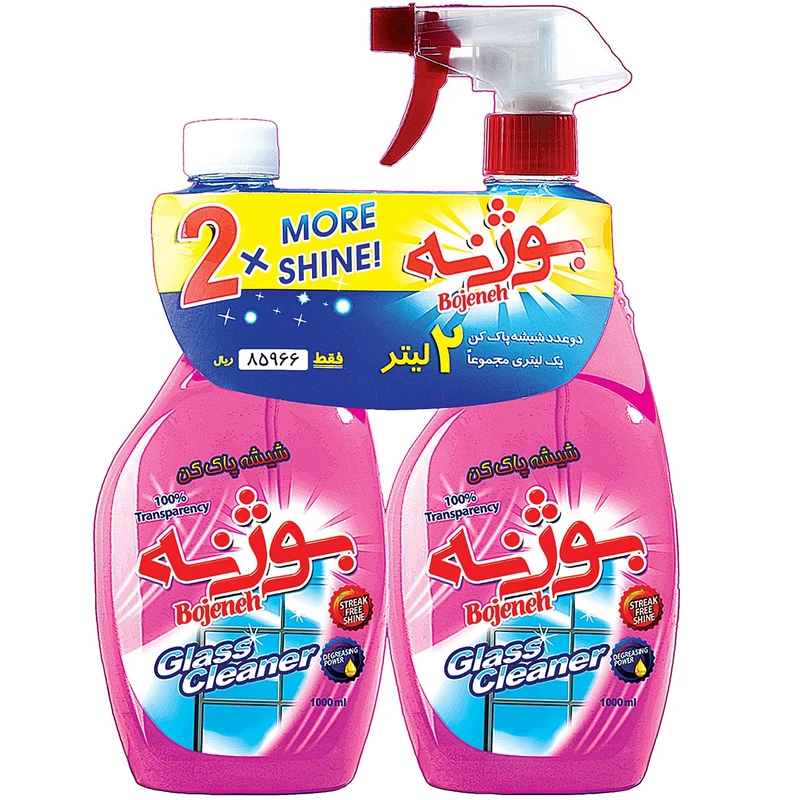 پک شیشه پاک‌ کن صورتی بوژنه حجم 1000 میلی‌ لیتر بسته 2 عددی