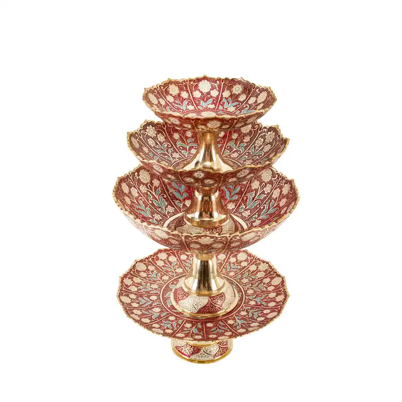 سرویس 4 پارچه میوه خوری میناکاری مدل پایه دار  طرح لوتوس کد 5992