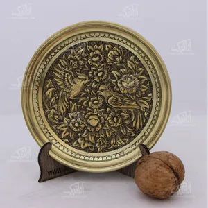 ‎بشقاب برنجی‎ ‎قلمزنی آرانیک  ‎‎طرح‎ ‎گل و مرغ مدل 1000100023