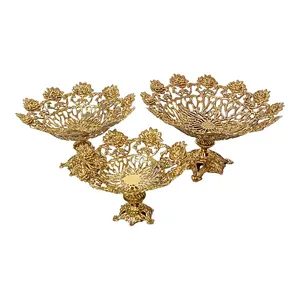 میوه خوری برنجی مدل گل کد H-1208 مجموعه 3 عددی