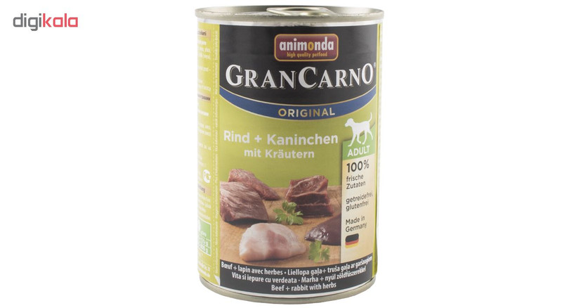 كنسرو آنیموندا حاوی گوشت گاو و خرگوش با سبزیجات مدل RIND KANINCHEN وزن 400 گرم