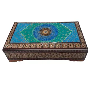 جعبه جواهرات خاتم کاری مدل دستکشدان اسلیمی کد 190