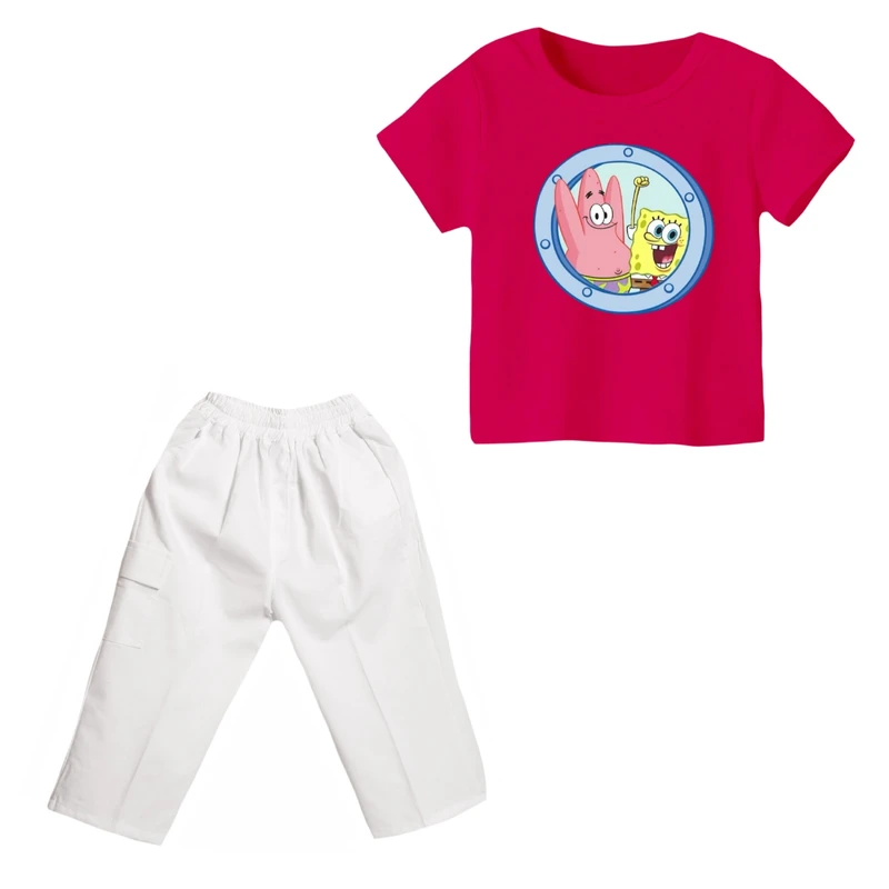 ست تی شرت و شلوارک دخترانه مدل باب اسفنجی کد ۱۱