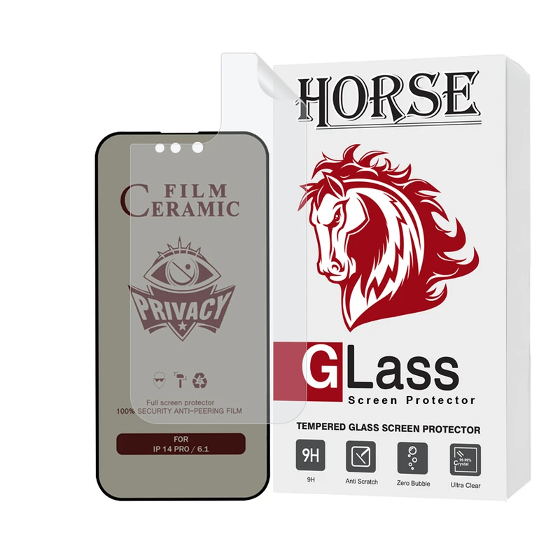 محافظ صفحه نمایش سرامیکی حریم شخصی هورس مدل CERPRIVNANOH مناسب برای گوشی موبایل اپل iPhone 15 به همراه محافظ پشت گوشی