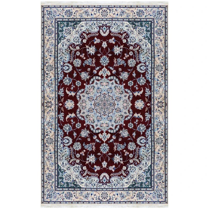 فرش دستبافت ۲.۵ متری مدل لچک و ترنج نایین ۶لا کد 346 زمینه لاکی