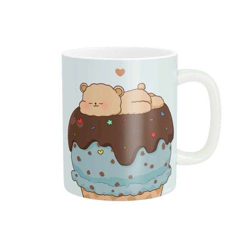 ماگ پاد آفرین مدل فانتزی طرح کارتونی خرس و بستنی کیوت و بامزه کد p12118