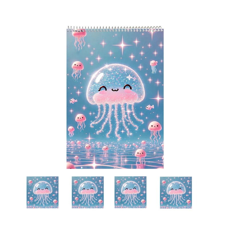 دفتر نقاشی 50 برگ مدل عروس دریایی کد 2 به همراه برچسب مجموعه 5 عددی