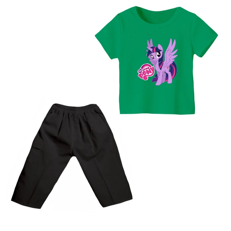 ست تی شرت و شلوارک دخترانه مدل اسب شاخدار