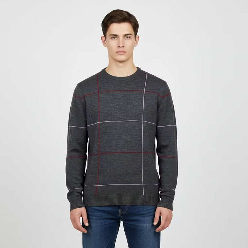 پلیور یقه گرد مردانه مدل راه دار عمود کد 08