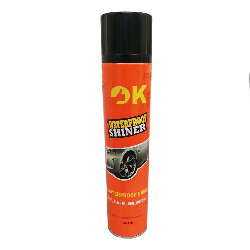 اسپری تمیز کننده لاستیک خودرو اوکی مدل WATERPROOF SHINER حجم 650 میلی لیتر