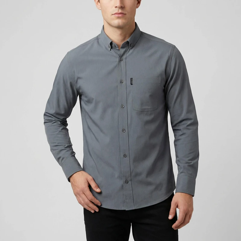 پیراهن آستین بلند یقه برگردان مردانه مدل تک جیب دیلون مدل ۱۴