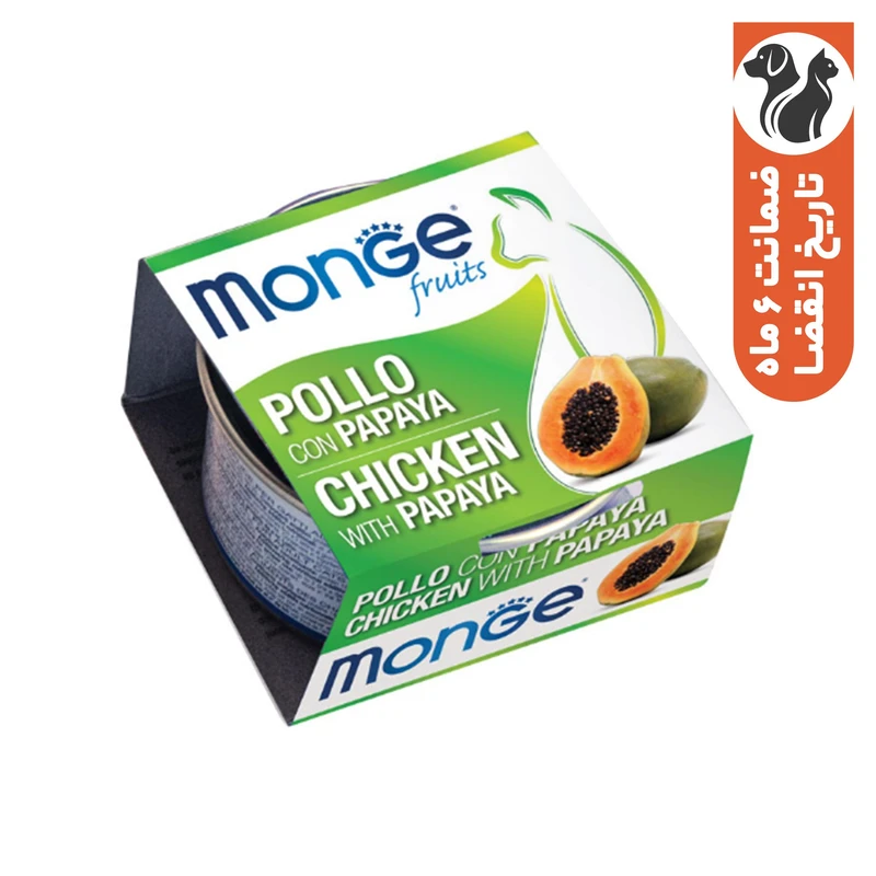 کنسرو غذای گربه بالغ مونژه مدل Monge Fruits طعم مرغ و پاپایا وزن 80 گرم
