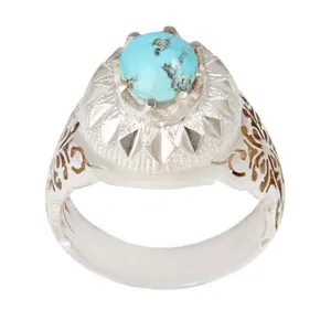 انگشتر نقره مردانه بازرگانی میلادی مدل سنگ فیروزه طبیعی نیشابور رکاب دست ساز کد AM_2154