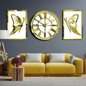 تابلو اِلِنسی مدل پروانه مجموعه 2 عددی به همراه ساعت