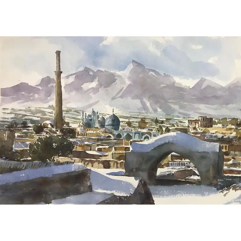 نقاشی آبرنگ طرح نمای شهر اصفهان کد 1001