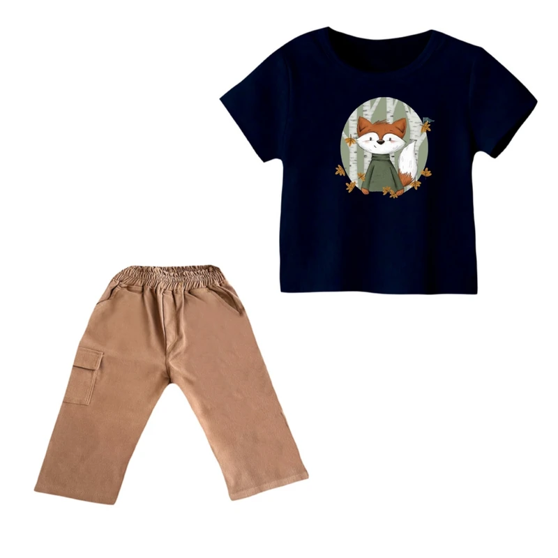 ست تی شرت و شلوارک پسرانه مدل روباه کد 2