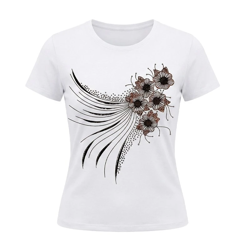 تی‌شرت آستین کوتاه زنانه مدل گل کد D101