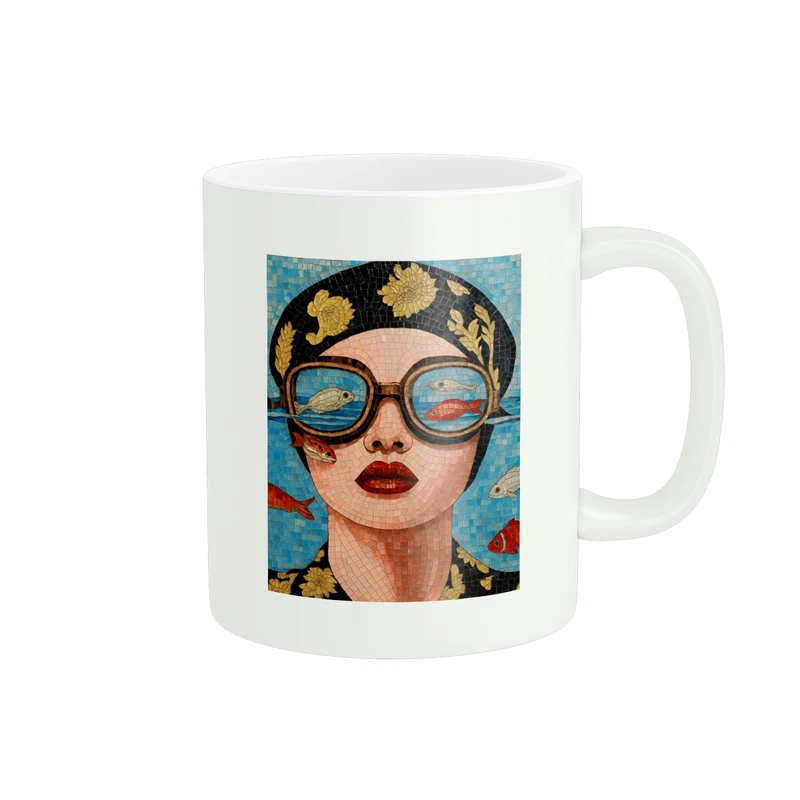 ماگ پاد آفرین مدل دخترک و ماهی ها کد 2029