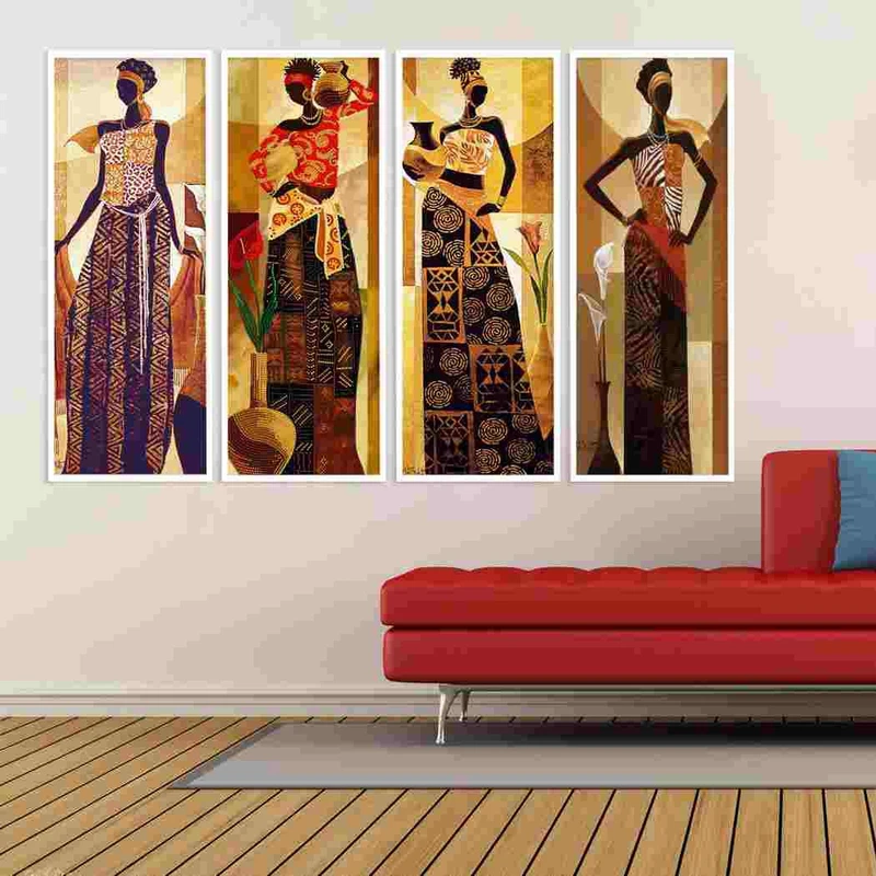 تابلو بکلیت طرح زن آفریقایی مدل دکوراتیو W-384 مجموعه 4 عددی