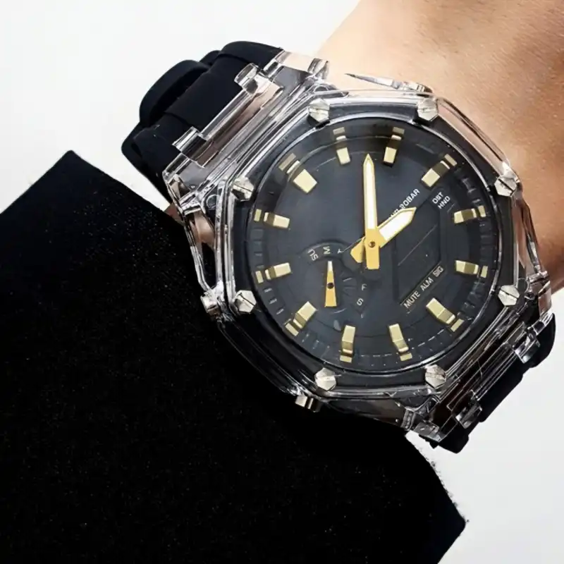 ساعت مچی عقربه ای مدل دو زمانه کرنومتر دار بند سیلیکونی موتور پمپی کد 11