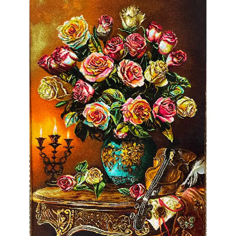 تابلو فرش دستباف مدل گل و گلدان کد 1500