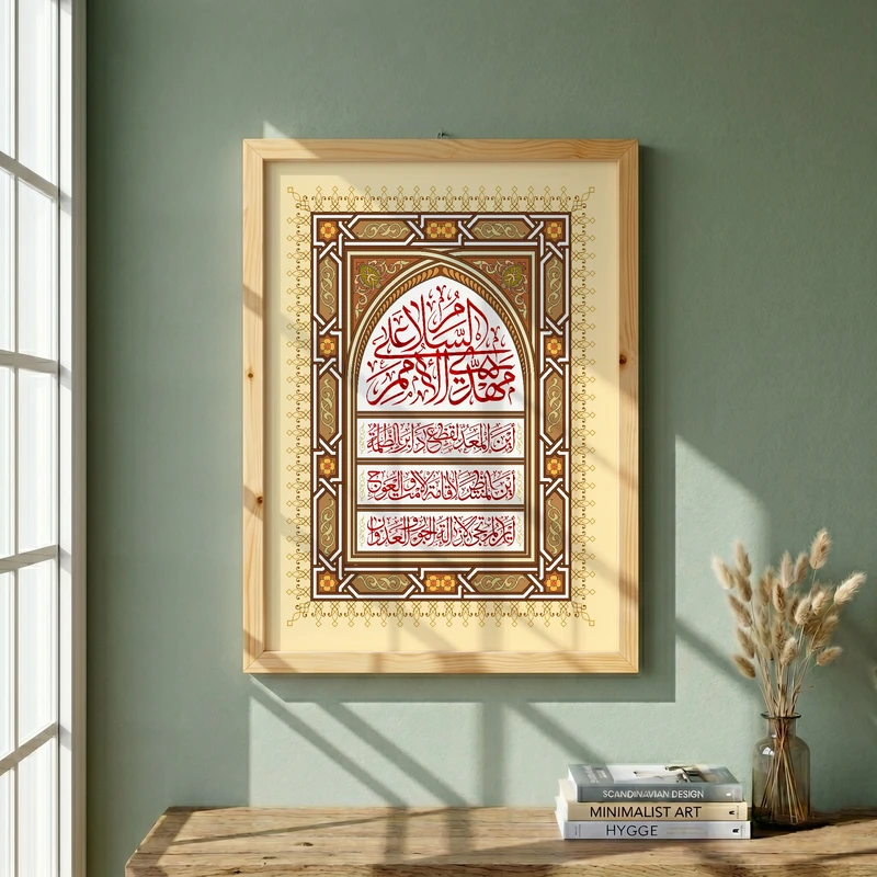 تابلو طرح السلام علی مهدی الامم مدل G13909 فریم کرم روشن