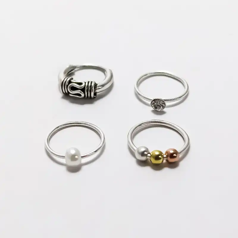 پیرسینگ نقره زنانه آی ام مدل مرواریدی مجموعه 4 عددی