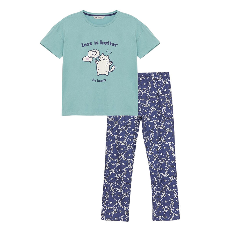 ست تی شرت آستین کوتاه و شلوار زنانه ال سی وایکیکی مدل LOVE STORY