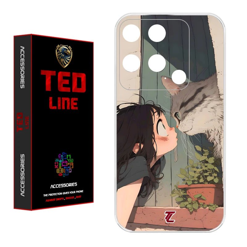 کاور تدلاین طرح دختر و گربه کد 1205 مناسب برای گوشی موبایل شیائومی Redmi 10C / Poco C40