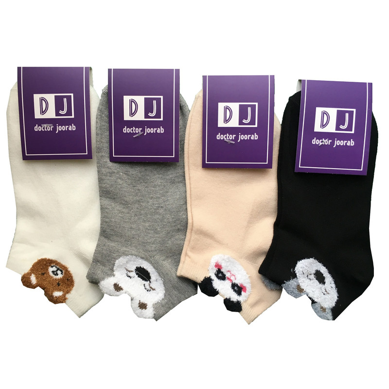 جوراب ساق کوتاه زنانه دکتر جوراب مدل پنبه بوکله دار میکس بسته 4 عددی